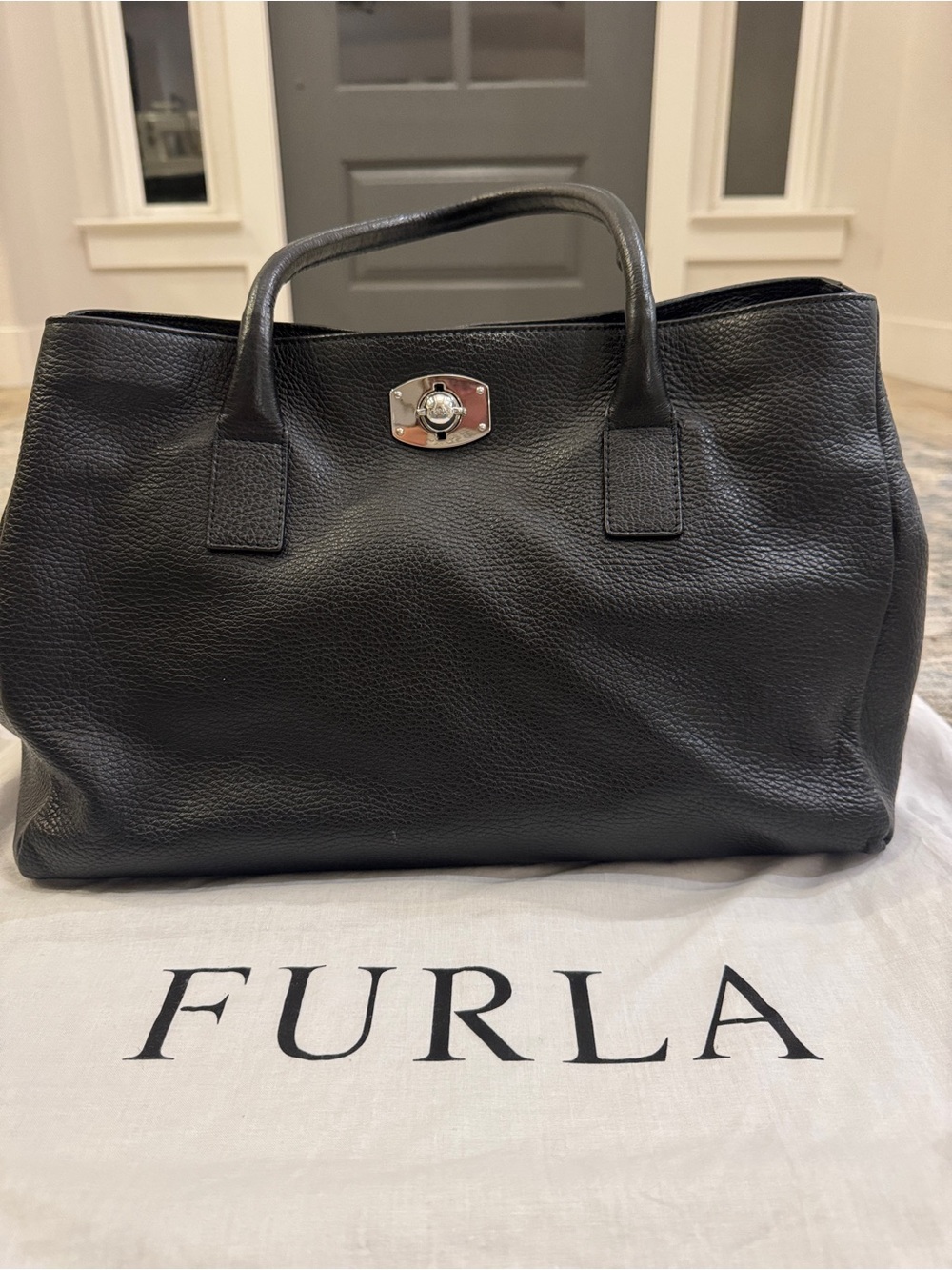 NWT | Black Furla APPALOOSA Black Saffiano Leather Tote Bag